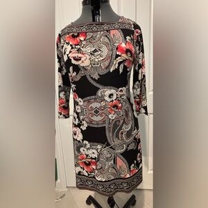 White House Black Market Black and Pink Floral Tunic